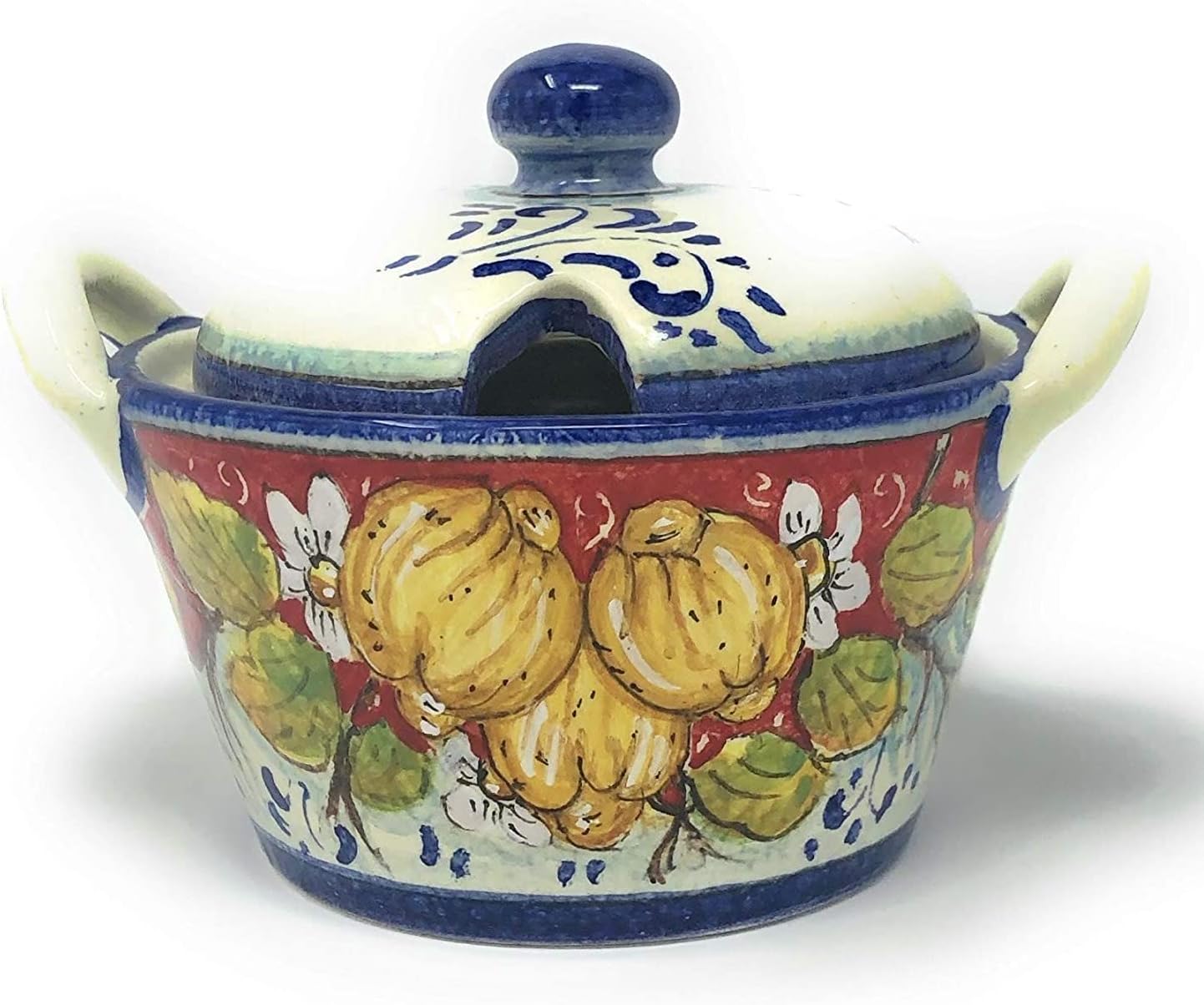 CERAMICHE PARRINI - Italian Ceramic Art Sugar - Cheese Bowl Pottery Decorated Lemons Tuscany Hand Painted Made in ITALY