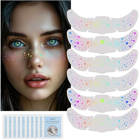 18pcs Holographic Multicolor Glitter Freckles Face Tattoo Waterproof Sparkle Freckl...