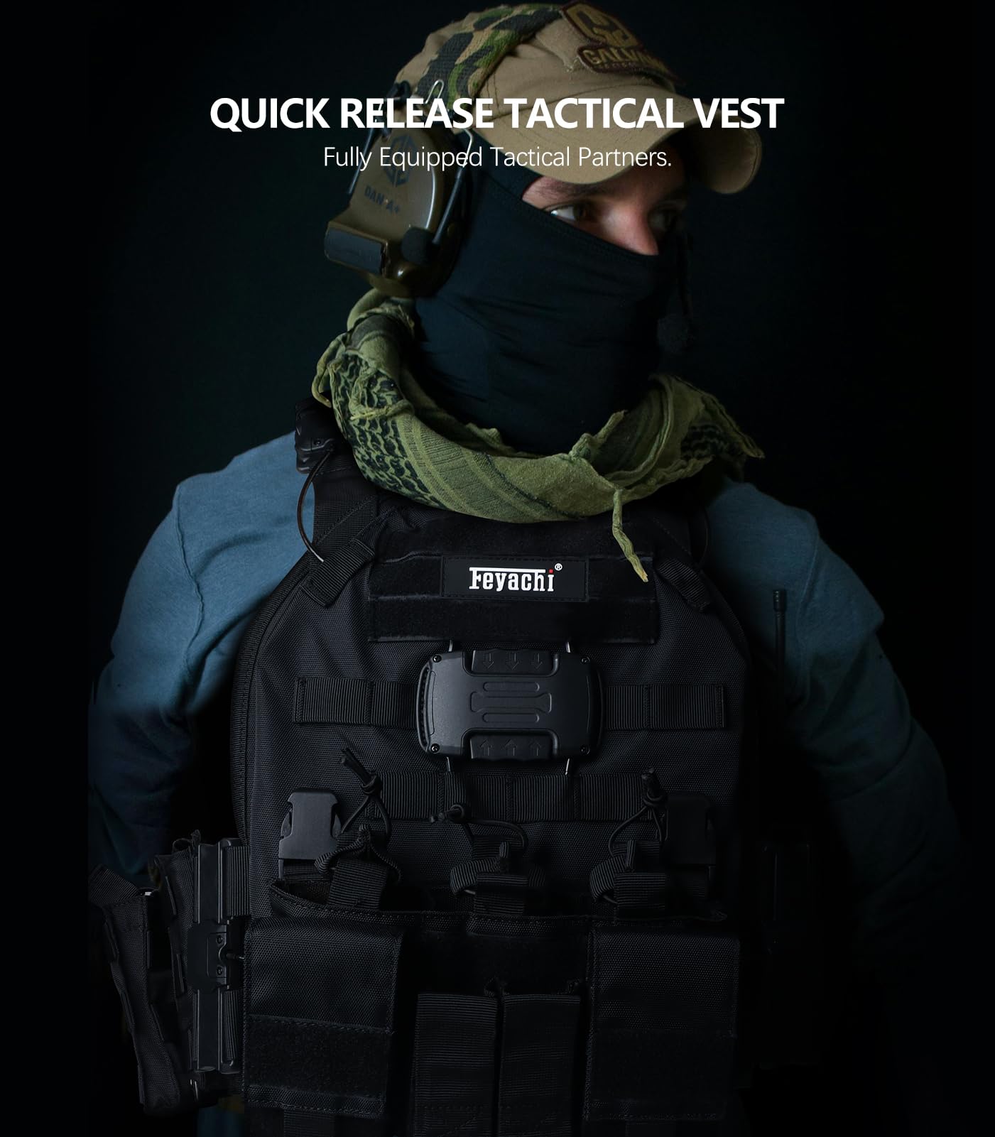 Feyachi Taktische Weste Plattenträger mit Einhand-Schnellverschluss | TM-20 Airsoft Weste, kompatibel mit Schutzplatten, Molle Leichte Einsatzweste für Airsoft, Paintball, Jagd & Outdoor