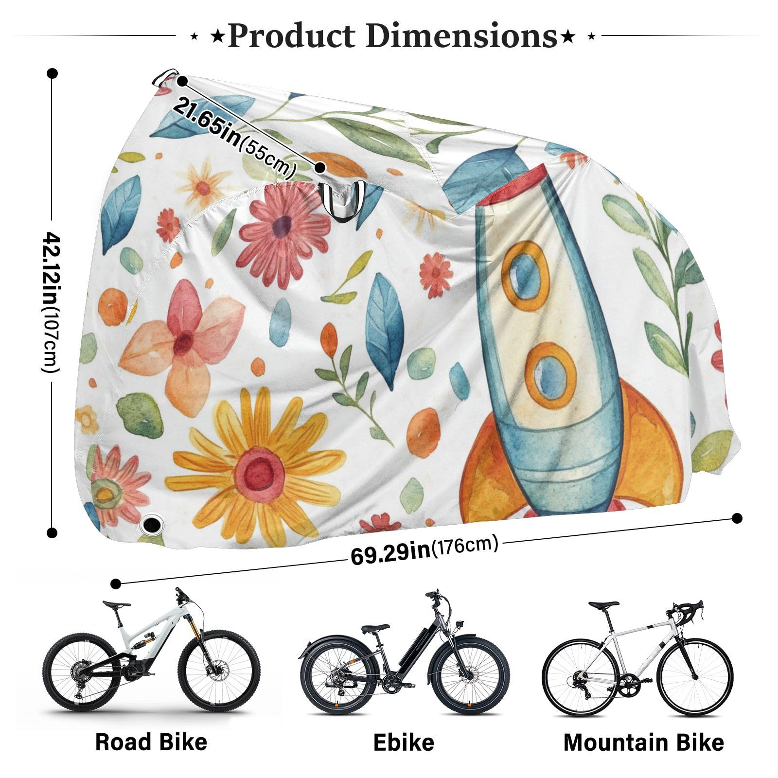 Cartoon Rockets Copertura per bici da esterno semplice impermeabile con fori di blocco per interni ed esterni Storage Exercise Bike Cover adatta per la maggior parte degli accessori per la maggior
