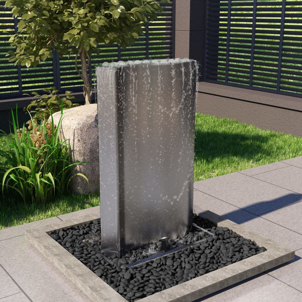 Gartenbrunnen Edelstahl Silber 60,2x37x122,1 cm Wasserfall mit LED-Beleuchtung, Pumpe, Dekoration für Garten Terrasse Balkon Indoor und Outdoor, langlebig, chlorwasserbeständig