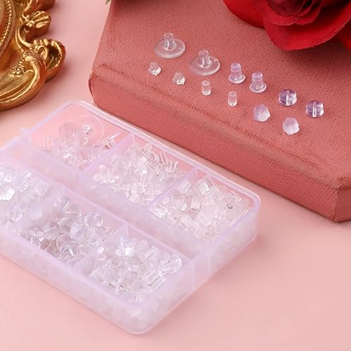 Miniatura 3 de 550 piezas de aretes de silicona para tachuelas, 6 estilos transparentes hipoalergénicos, parte trasera de seguridad, aretes suaves para orejas