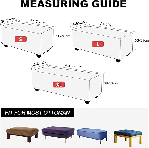 Miniatura 6 de PiccoCasa Funda otomana de alta elasticidad con parte inferior elástica, funda suave de tela jacquard a cuadros pequeños, rectangular, para taburete