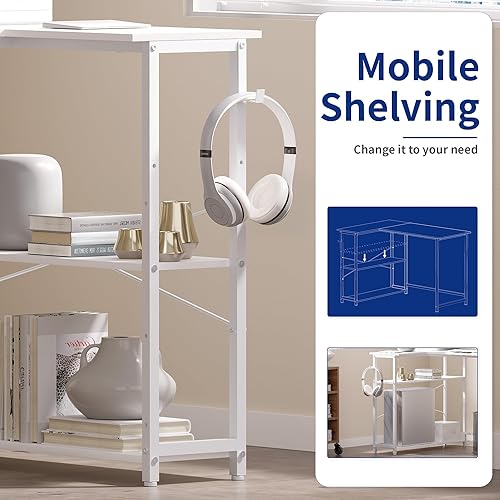 Miniatura 5 de Pamray Escritorio para Computadora en Forma de L de 43 Pulgadas con Estantes de Almacenamiento Laterales Reversibles, Escritorio de Esquina Pequeño