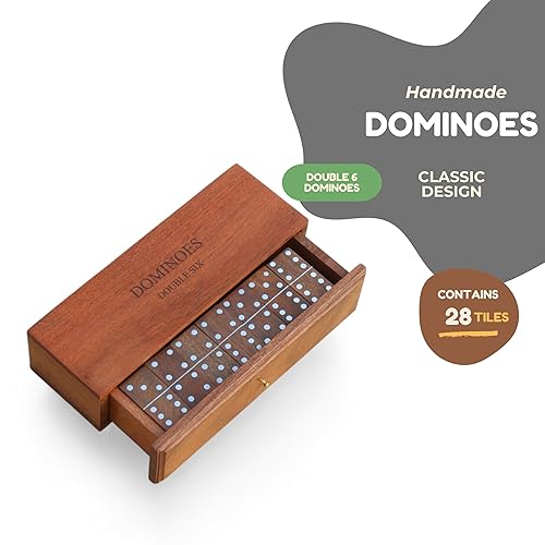 Miniatura 4 de T one handmade dominos set for adultskids with wooden box (28 tiles)  double six dominos for kids  family party game  gift for