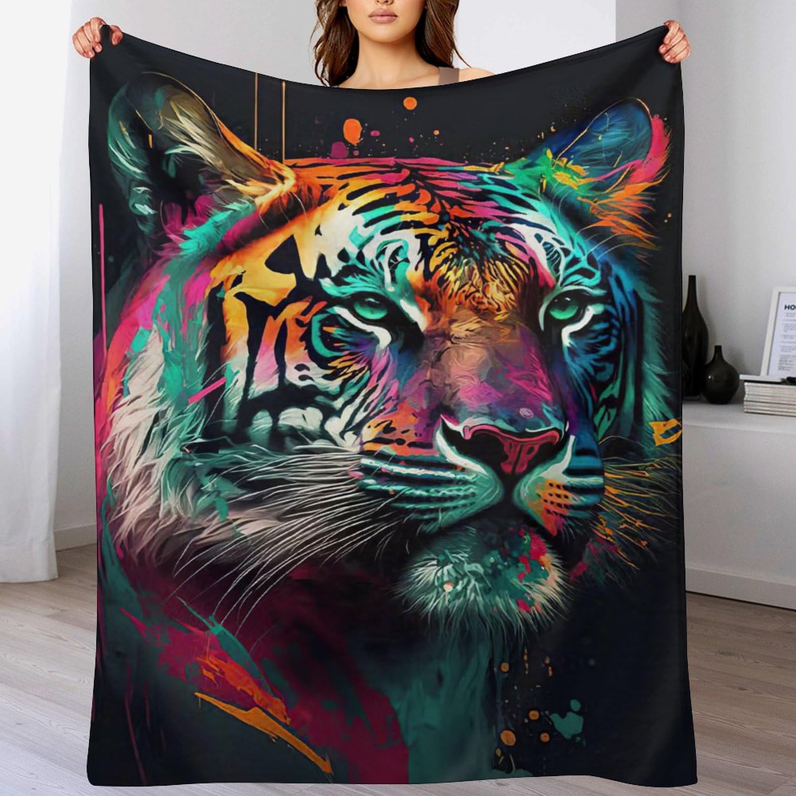 Manta de forro polar de franela de tigre de 180 x 200 cm para cama de dormitorio y sofás