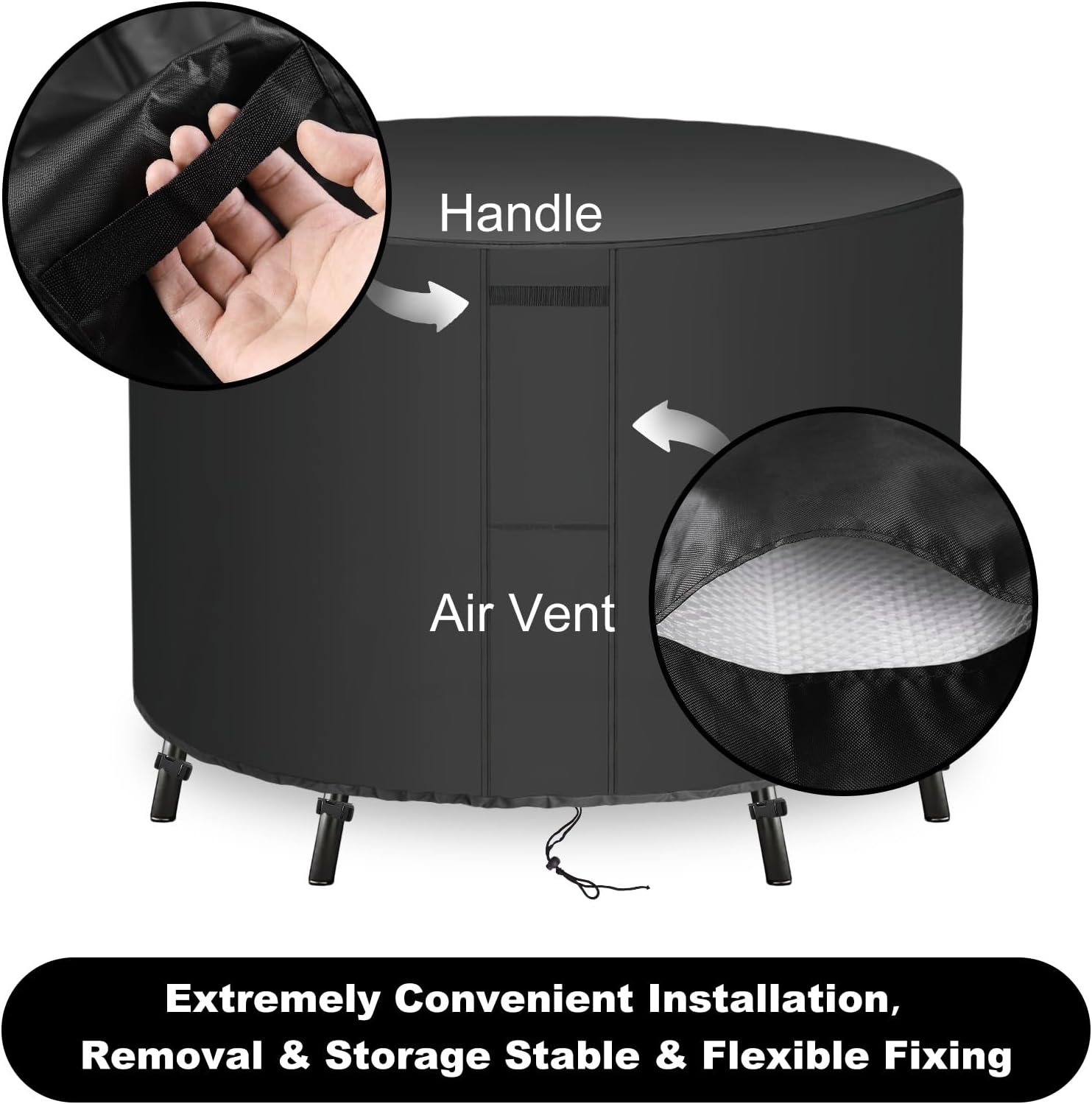 UPGRADE Outdoor Furniture Covers, Custom Size 24"(D) x 48"(H) Round Patio Table and Chair Waterproof Covers, Heavy Duty 420D,Black