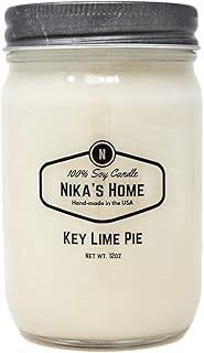Nika's Home Key Lime Pie Soy Candle - 12oz Mason Jar - Non-Toxic - Hand Poured in The USA, Long Burning 50-60 Hours Highly Scented All Natural, Clean Burning
