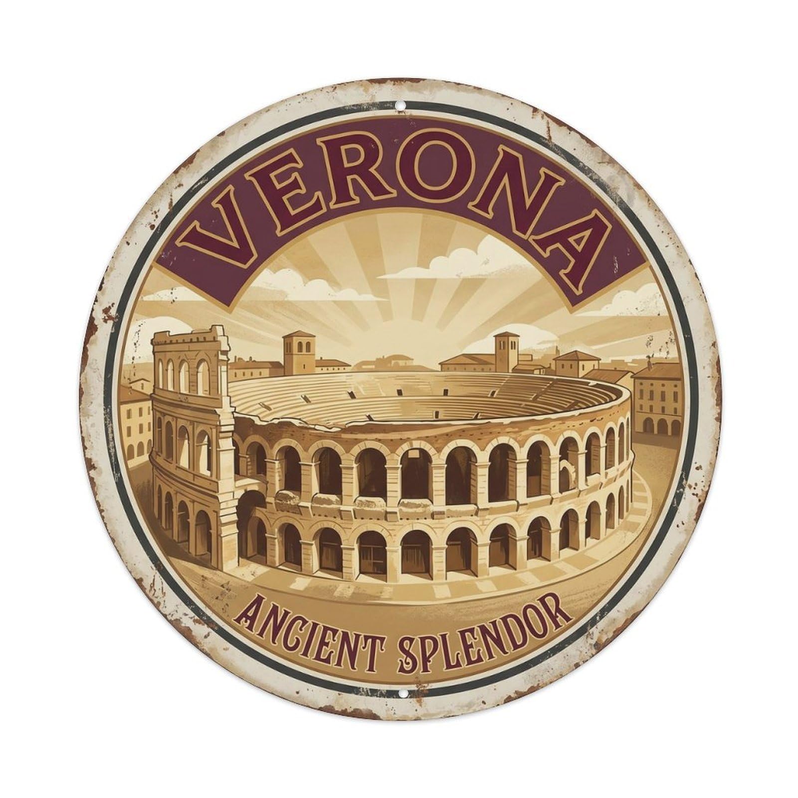 Vintage Travel Verona Arena Italy Metal Tin Sign