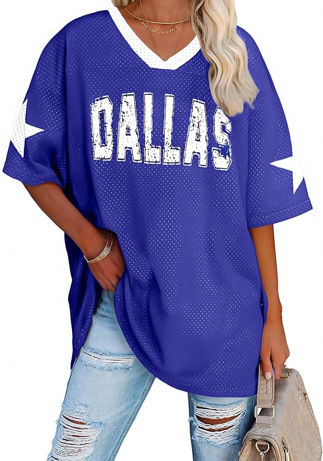 Women Jersey Shirts Football V Neck Shirt Game Day Season Tops Short Sleeve Tee - Image 2