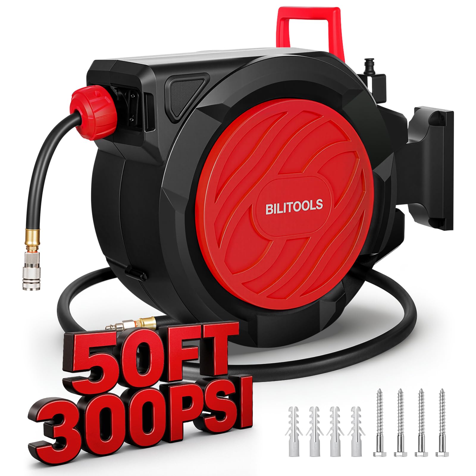 BILITOOLS Retractable Air Hose Reel 1/2' x 50FT Max 300PSI Auto Rewind
