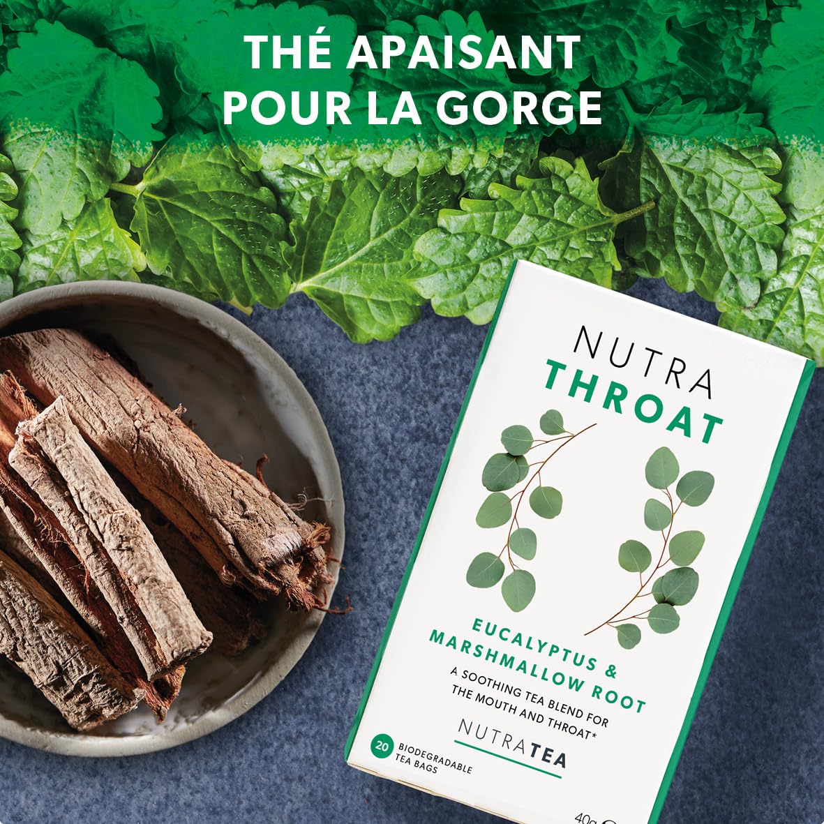 NUTRATHROAT - Thé pour la gorge | Tisane Confort de la Gorge - Pour le mal de gorge - Comprend la racine de guimauve et de l’orme glissant - 120 sachets de thé - Nutra Tea - Tisane - (6 paquets)