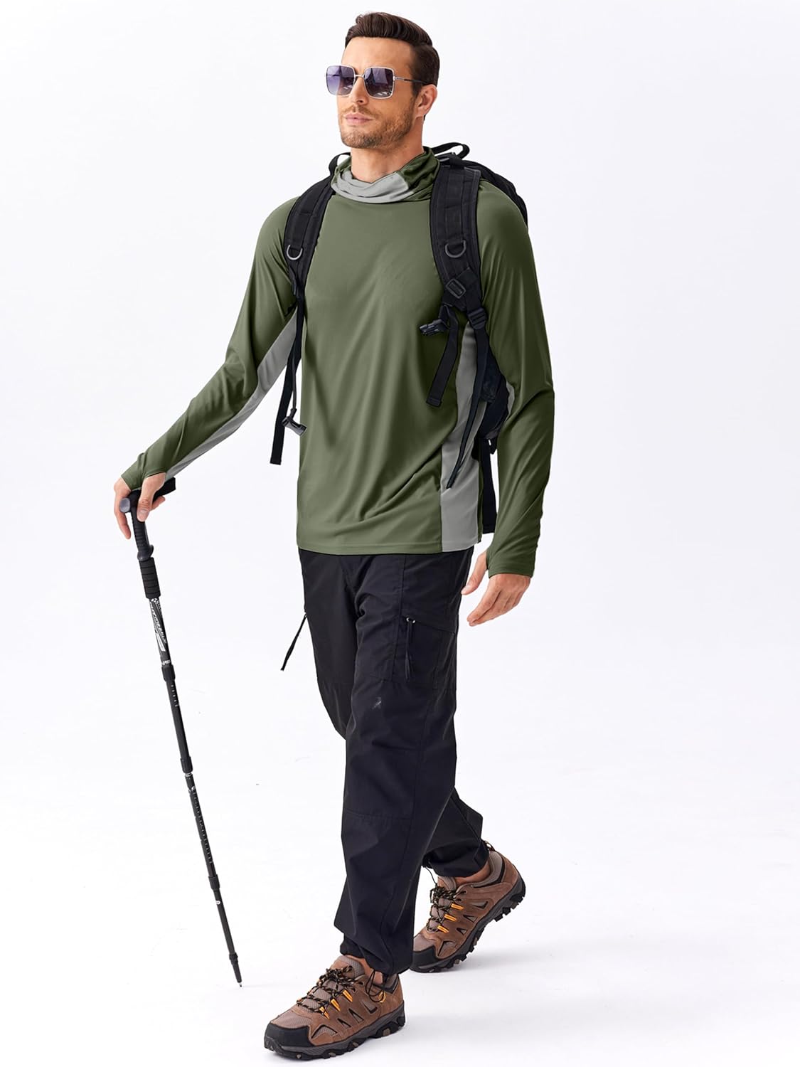 PINSPARK Men's Sun Protection Hoodie with Mask UPF 50+ UV Long Sleeve Shirt Men Rash Guard Performance Fishing Hiking Shirt - Image 2