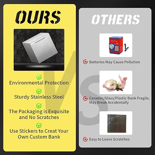 Miniatura 5 de hizgo Alcancía para adultos de acero inoxidable para ayudar a presupuestar y ahorrar para acceder al dinero (7.9 pulgadas)