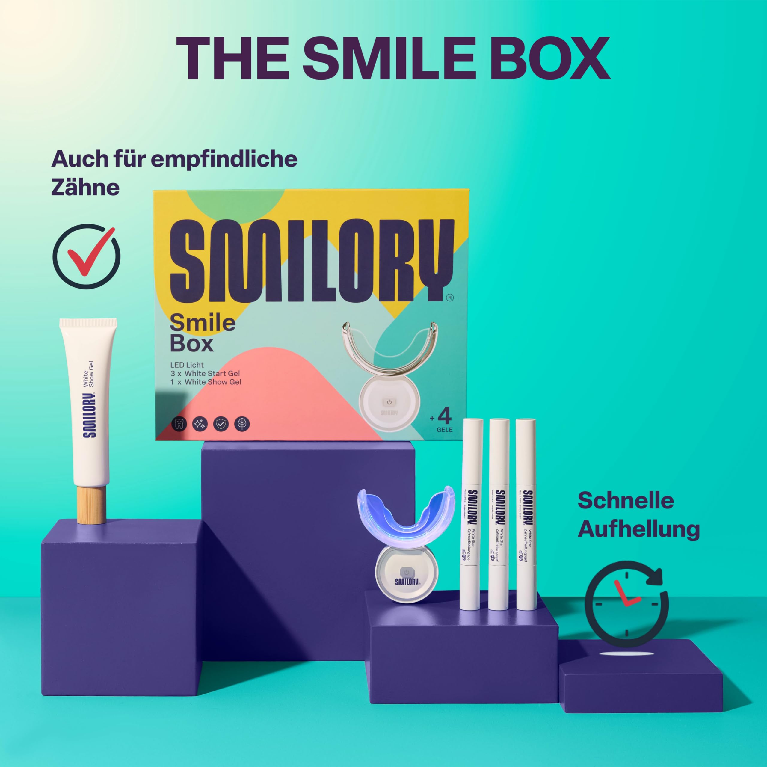 Smile Box - Kit professionale per sbiancamento dei denti bianchi - sbiancamento a lunga durata con aloe vera e olio di menta fresco