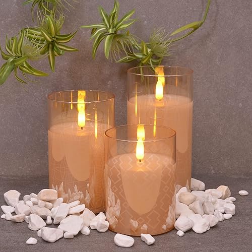 Miniatura 2 de Juego de 3 velas LED de cristal sin llama modernas de mediados de siglo, 6 pulgadas, oro rosa metálico