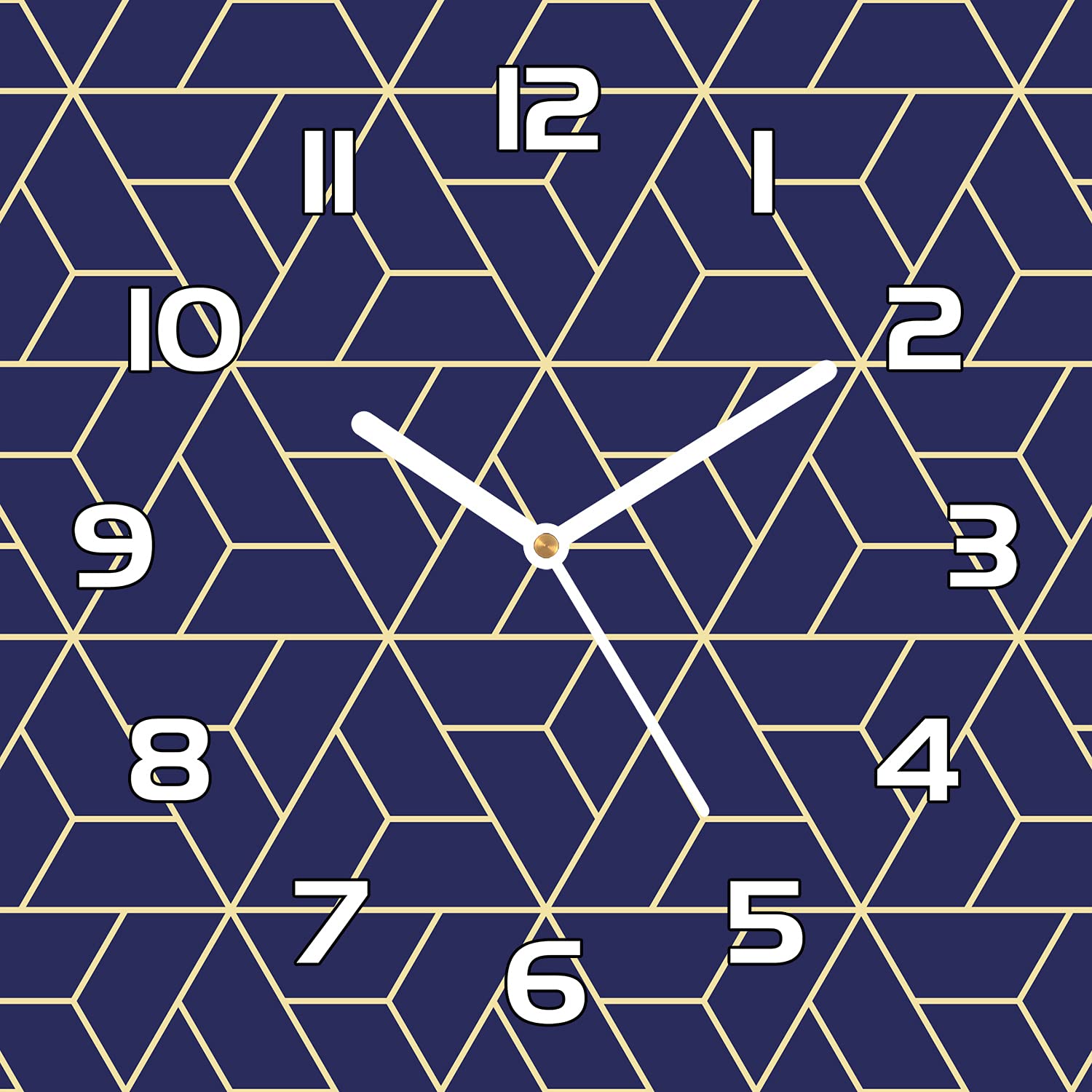 Horloge aiguilles blanches Coloray impression géométrique marine sur verre de sécurité