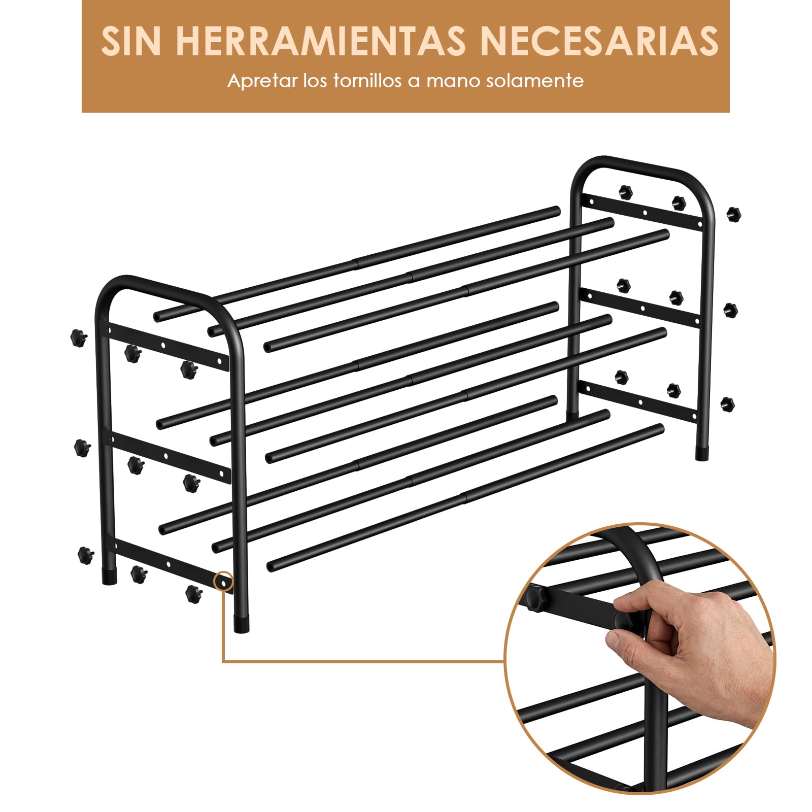 Zapatero Extensible 3 Niveles, Zapatero Pequeño Ajustable 45-80 cm, Zapateros Metalico, Fácil Montaje, para Pasillo, Dormitorio, Salón, Negro