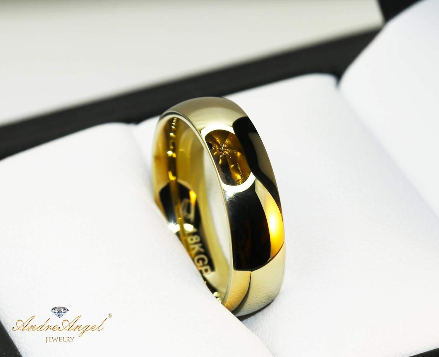 AndreAngel 18K Gold Melted Over Titanium Alloy Wedding Band Ring for Men. 6mm Width 5.7 GR Classic Domed Contoured Comfort fit, High-Polished Finish, and Vintage Design. Engagement and Anniversary.