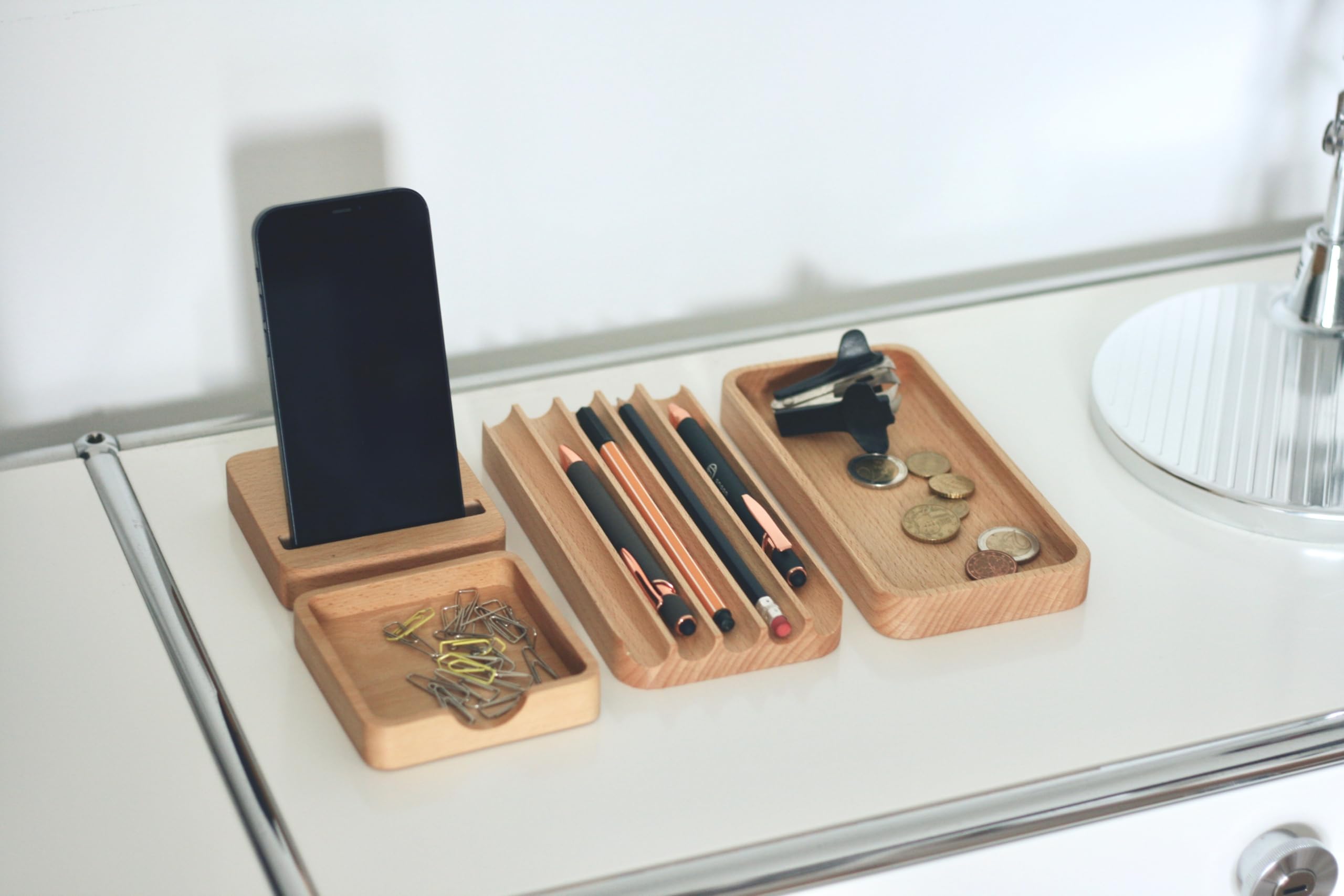 Puzzle organizer na biurko, drewniany, uchwyt na długopisy, do biura, gabinetu, zestaw 4 sztuk