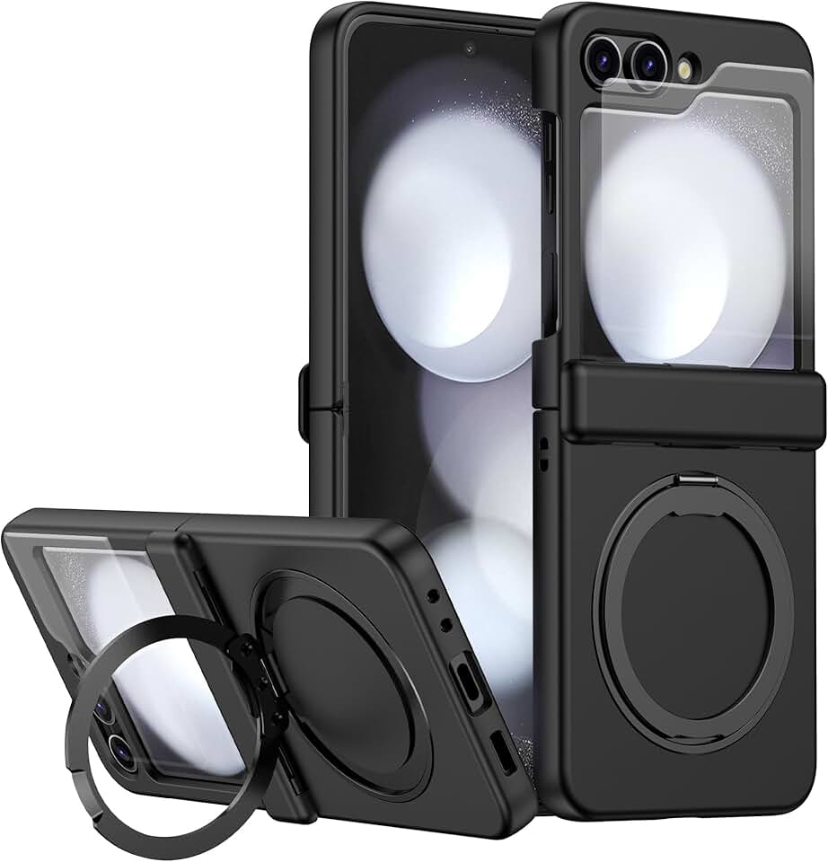 Capa Premium para Samsung Z Flip 6 – Com Anel de Dedo Magnético Giratório e Compatível com Carregamento por Indução – Proteção Completa e Design Elegante (Preto)