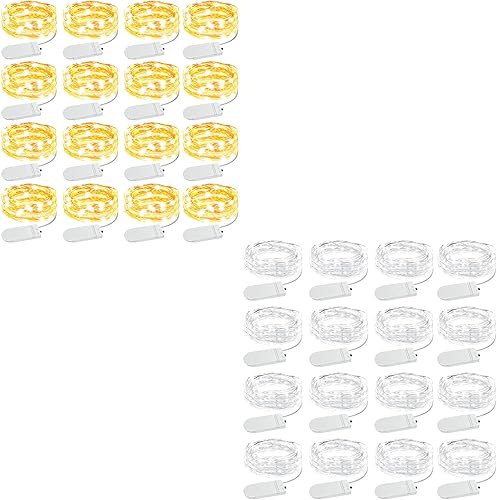 Olafus Paquete de 16 luces de hadas blancas cálidas y blancas frías, funciona con pilas, mini cadena de luces estrelladas impermeables IP68, 7 pies,