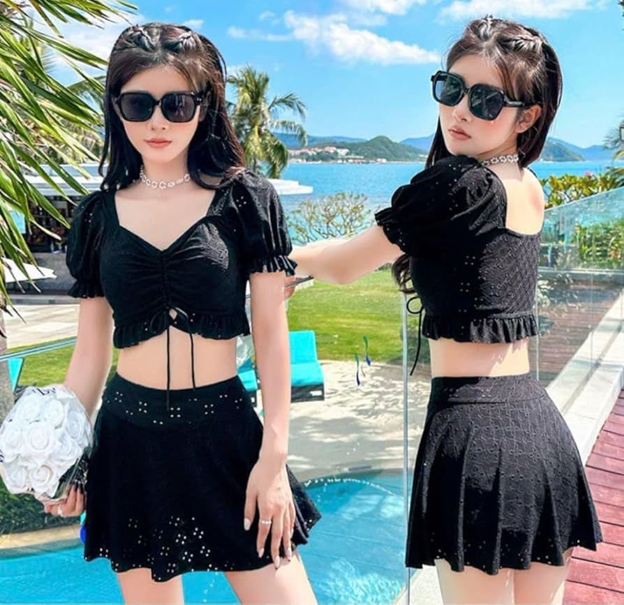 Amazon.co.jp: レディース 水着 ガーリー ブラック フリル