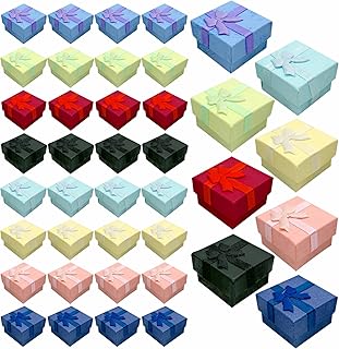 Yauhar 40Pcs 8 Color 1.5” x1.5” Cardboard Gift Boxes with Bowknot Assortment Set, Small Empty Packaging Box with Lids for Weddings Birthdays Anniversaries Ring and Earring Displaying
