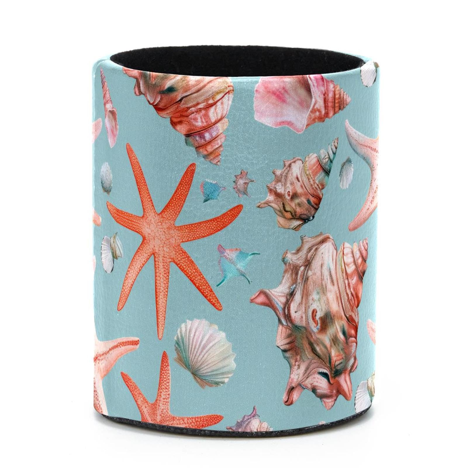VAPOKF Round Pencil Holders for Desk, Coral Starfish Conch Pen Holders Pen Pot Makeup Brushes Storage Desktop Stationery Supplies Organiser for Home Office