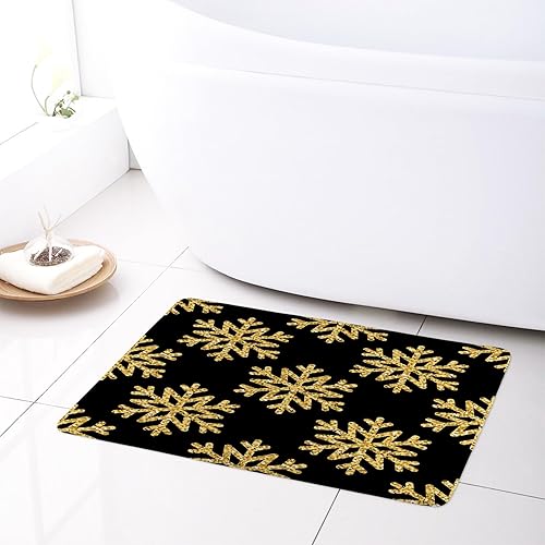 Miniatura 5 de EOBTAIN Juego de cortinas de ducha de invierno de Navidad, patrón geométrico abstracto de copos de nieve dorados sobre tela negra, juego de ducha