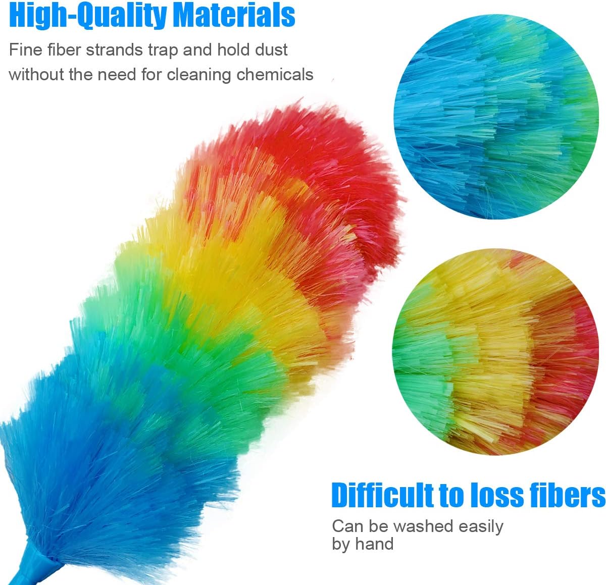 Upgrade 19” Rainbow Static Feather Duster with Beandable and Washable Head