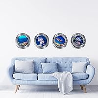Vista 1 de PLIGREAT 4 calcomanías 3D de pared para ventana de mundo submarino, calcomanías de pared para despegar y pegar, vinilo impermeable extraíble