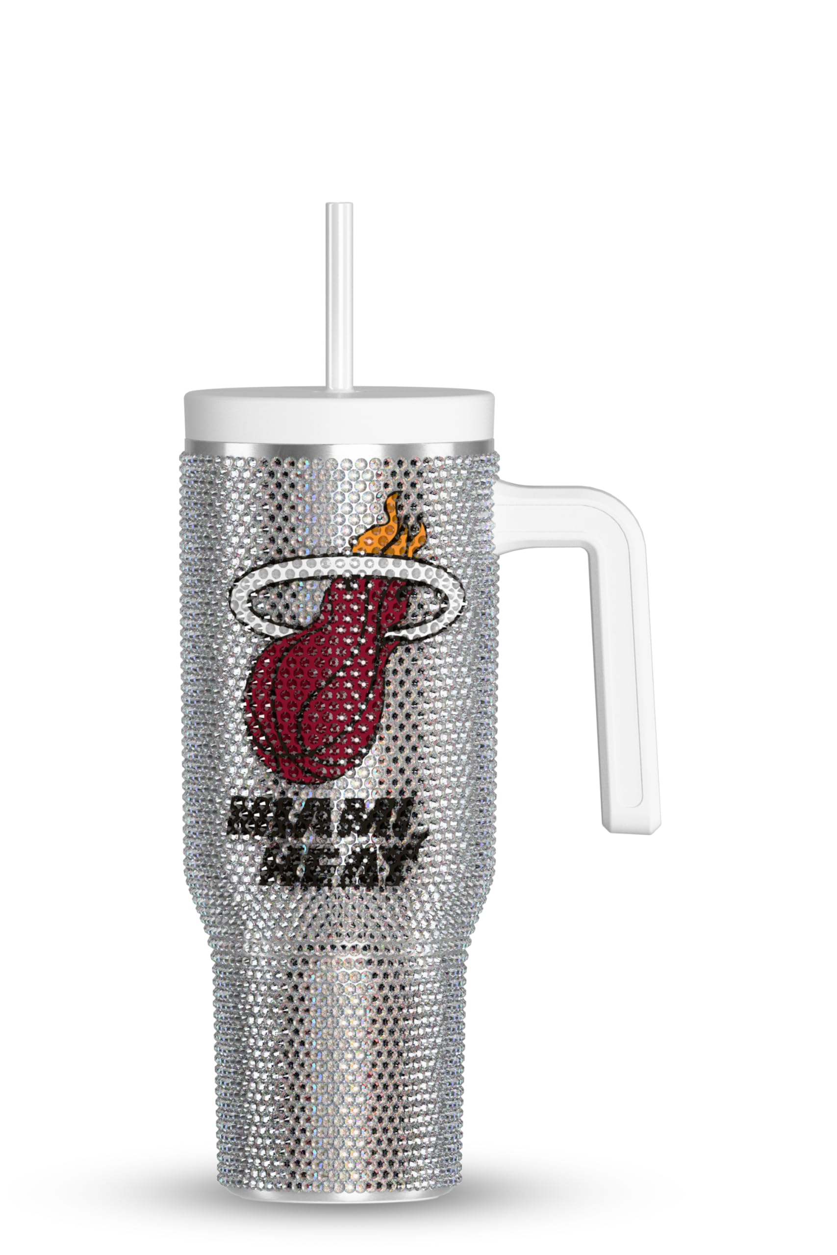 Hydrapeak x NBA Officially Licensed Miami Heat Voyager 40 oz Stainless Steel Bling Tumbler with Handle, Insulated Rhinestone Water Bottle With Straw &