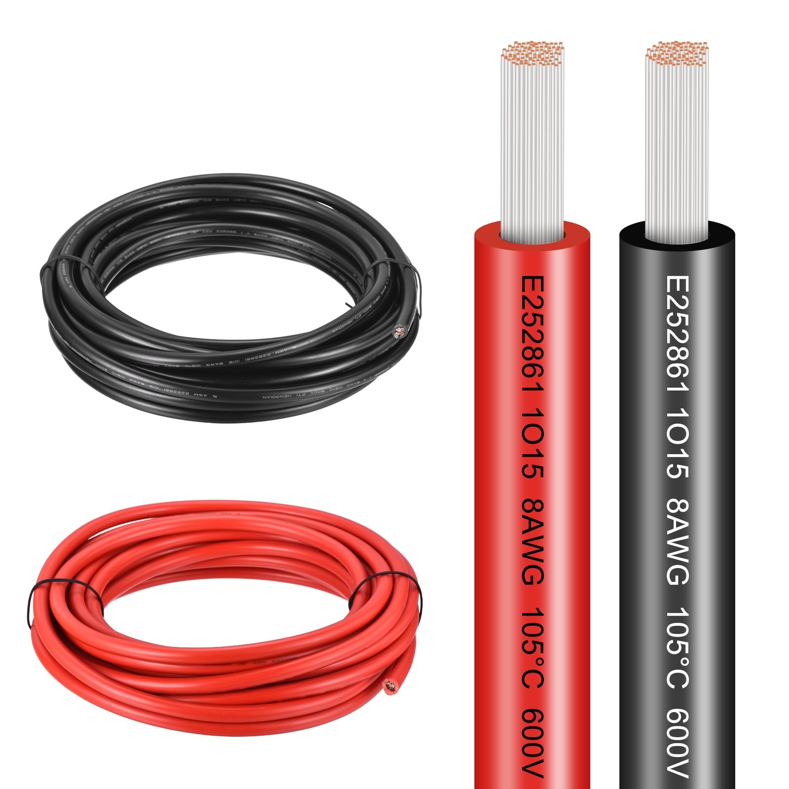 sourcing map 8 AWG Electrical Wire 40Ft(Red 20 ft Black 20 Ft), UL1015 Tinned Copper Wire 600V 105°C Battery Cable for Automotive Audio Trailer Marine Boat Solar LED Strips RV