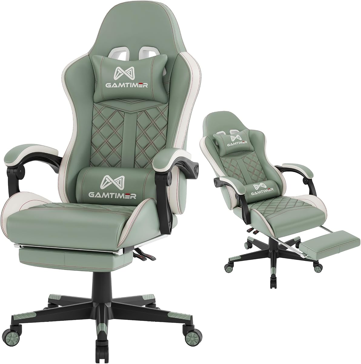 Gamtimer Gaming Chair, 400 LB Weight Capacity,with Pocket Spring Cushion | Ergonomic Backrest Office Chair,Leather, with Headrest and Lumbar Support, Footrest, Suitable for Adults(Green)