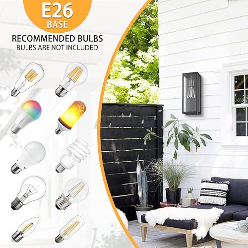 Miniatura 3 de Luces de pared exteriores de 9.5 pulgadas para exteriores, paquete de 2 unidades, marco de metal rectangular negro mate y pantalla de vidrio