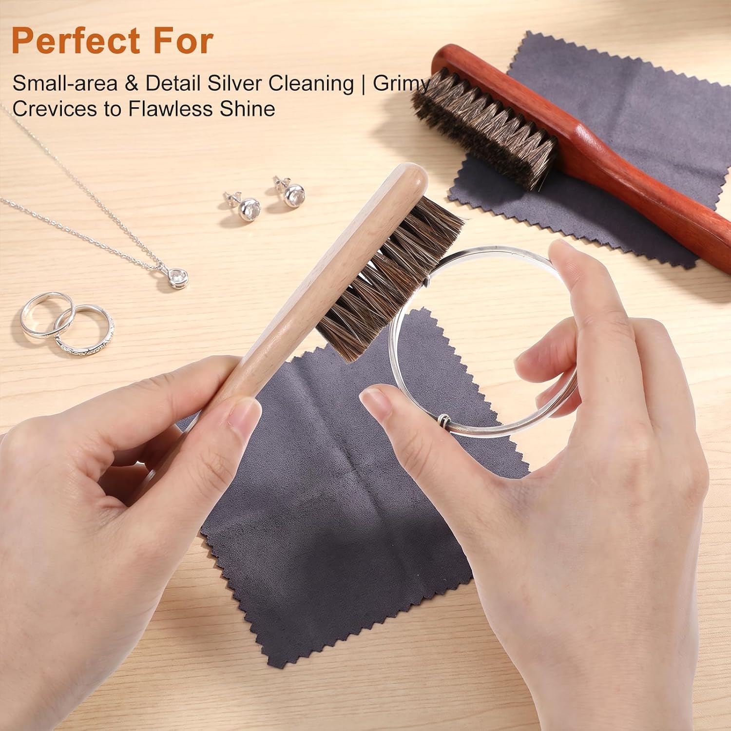 4PCS Ring Cleaning Brush Jewelry Cleaner Silver Polishing Cloth