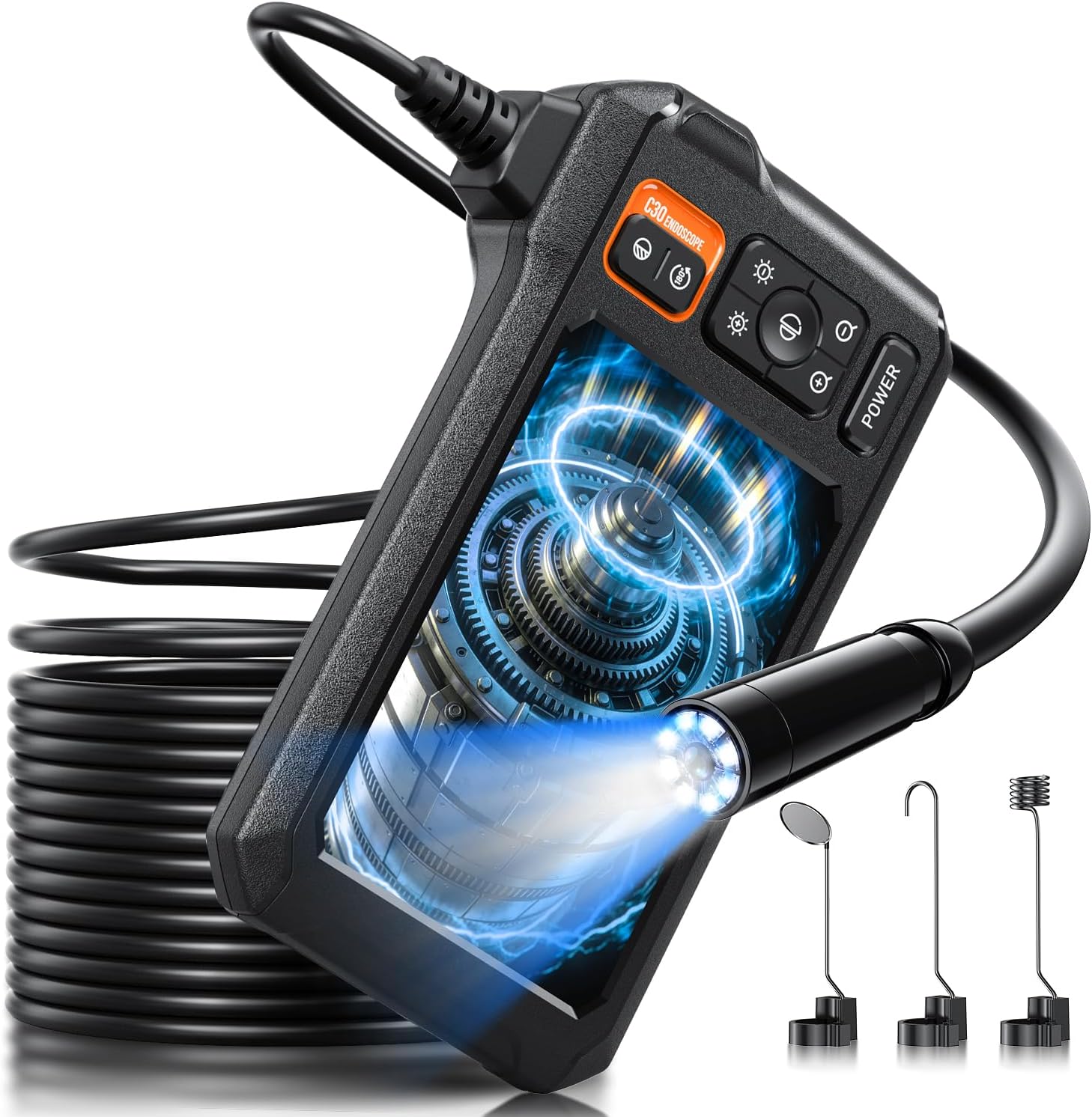Endoscope Camera with Light - 1920P HD Inspection Borescope with 4.3" IPS Screen, 8 LED Lights, 16.4ft Semi-Rigid Range, Waterproof