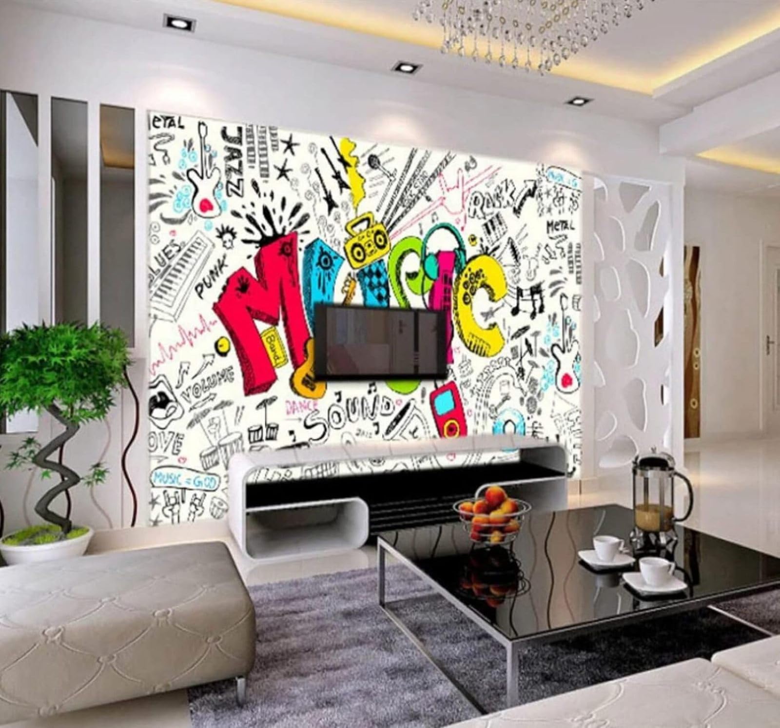 XLMING Abstract Music Graffiti Art Individuality 3D Wallpaper Luxury Silk Study Dining Feature Sofa Grey Bedroom Living Room Tv Decorative Wall-400cm×280cm