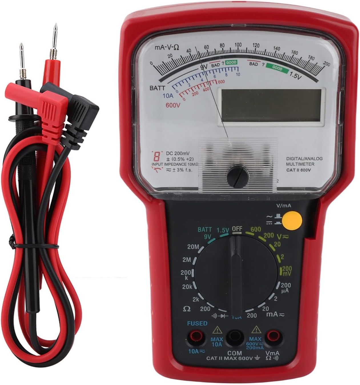 KT7030 Multimeter with Analog and Digital Double Display - High Sensitivity Multi Function Instrument for AC and DC Voltage DVA Resistance Battery and LED - 8 Functional Areas and