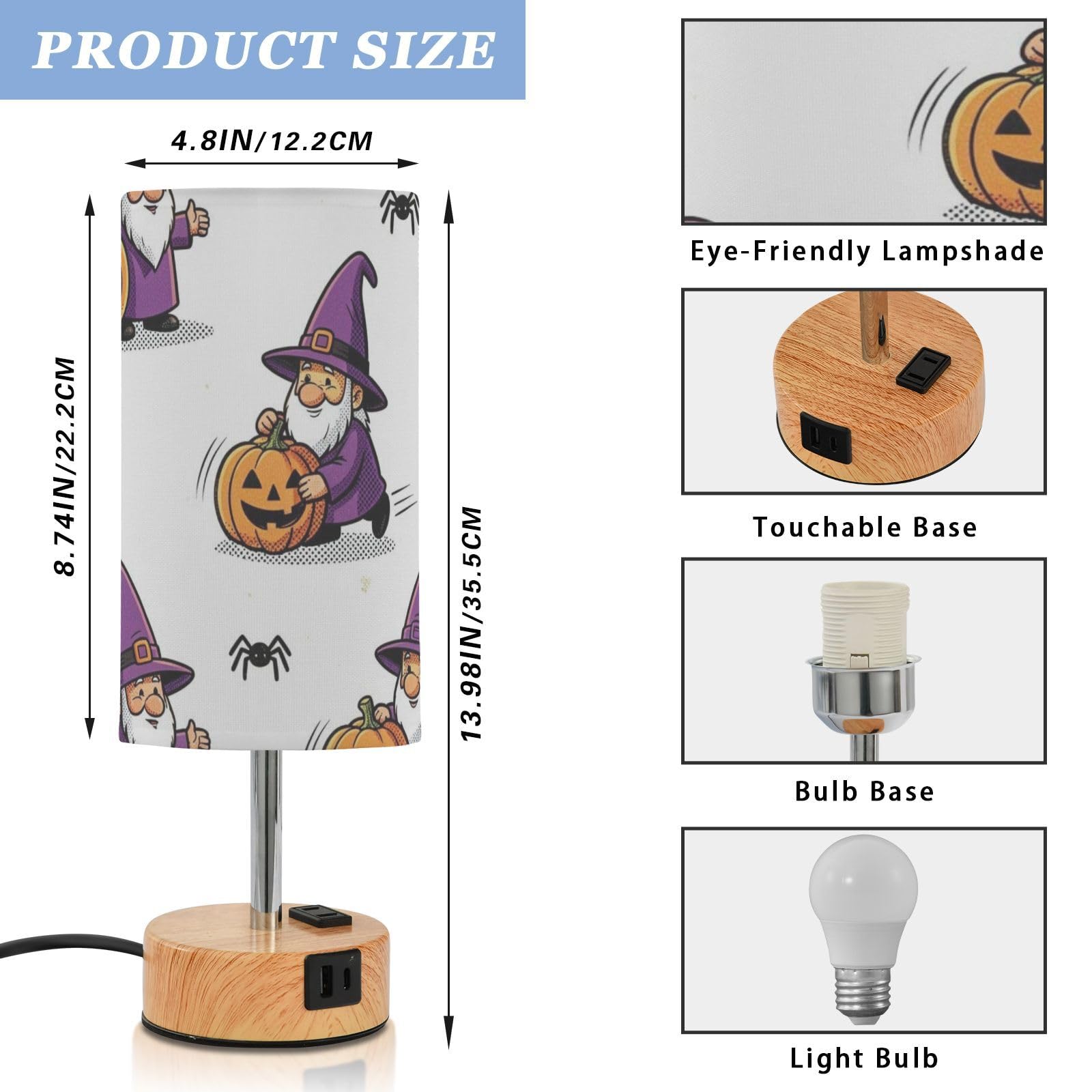 Yuiboo Lampa stołowa z portami USB C+A, lampki nocne