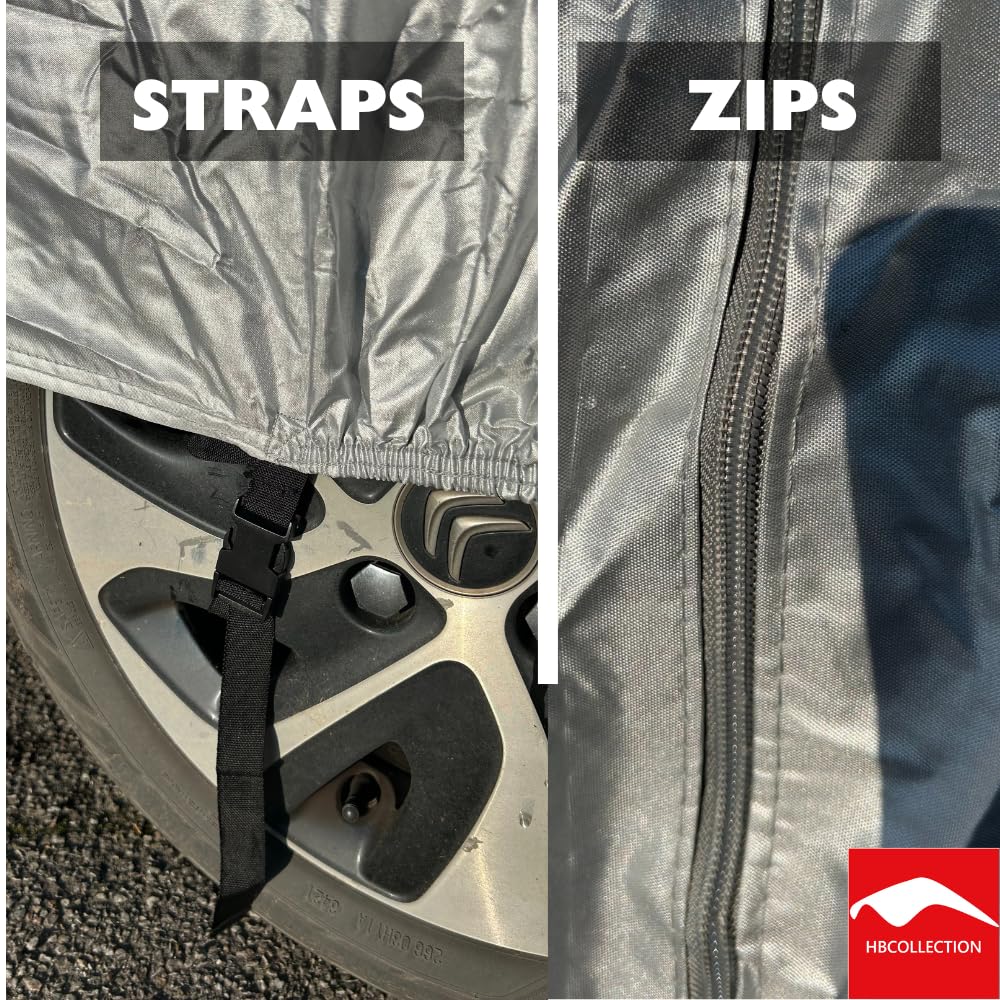 HBCOLLECTION bâche Voiture extérieur Respirante et imperméable Housse de Protection Anti UV, Anti Rayure, Contre la Pluie, Le Soleil, la poussière avec Zip