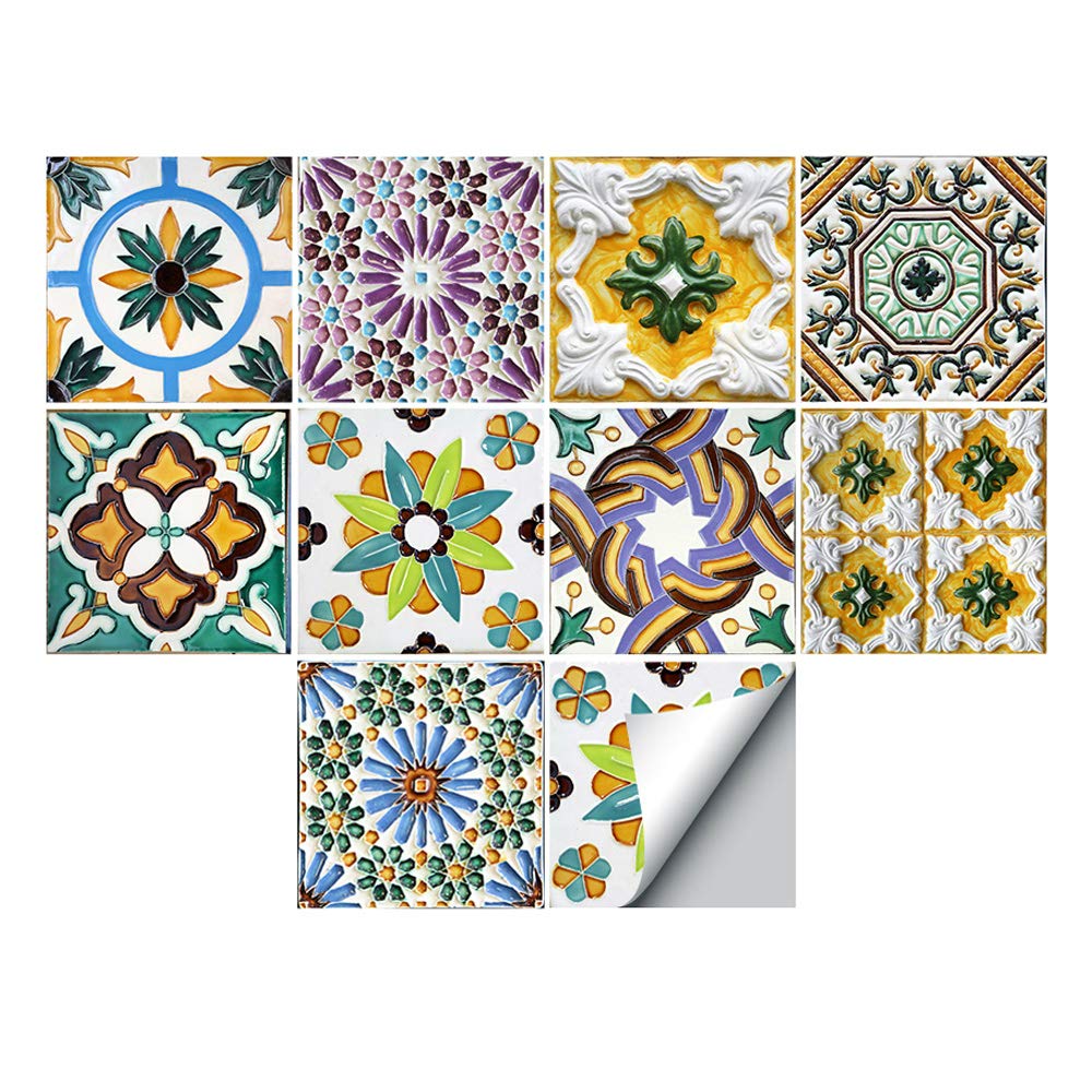 Alwayspon 30Pcs Peel&Stick Wall Tile Transfers Sticker, 20x20cm Self-Adhesive PVC Splashback Tile Decals for Kitchen Bathroom Home Decor, Porto
