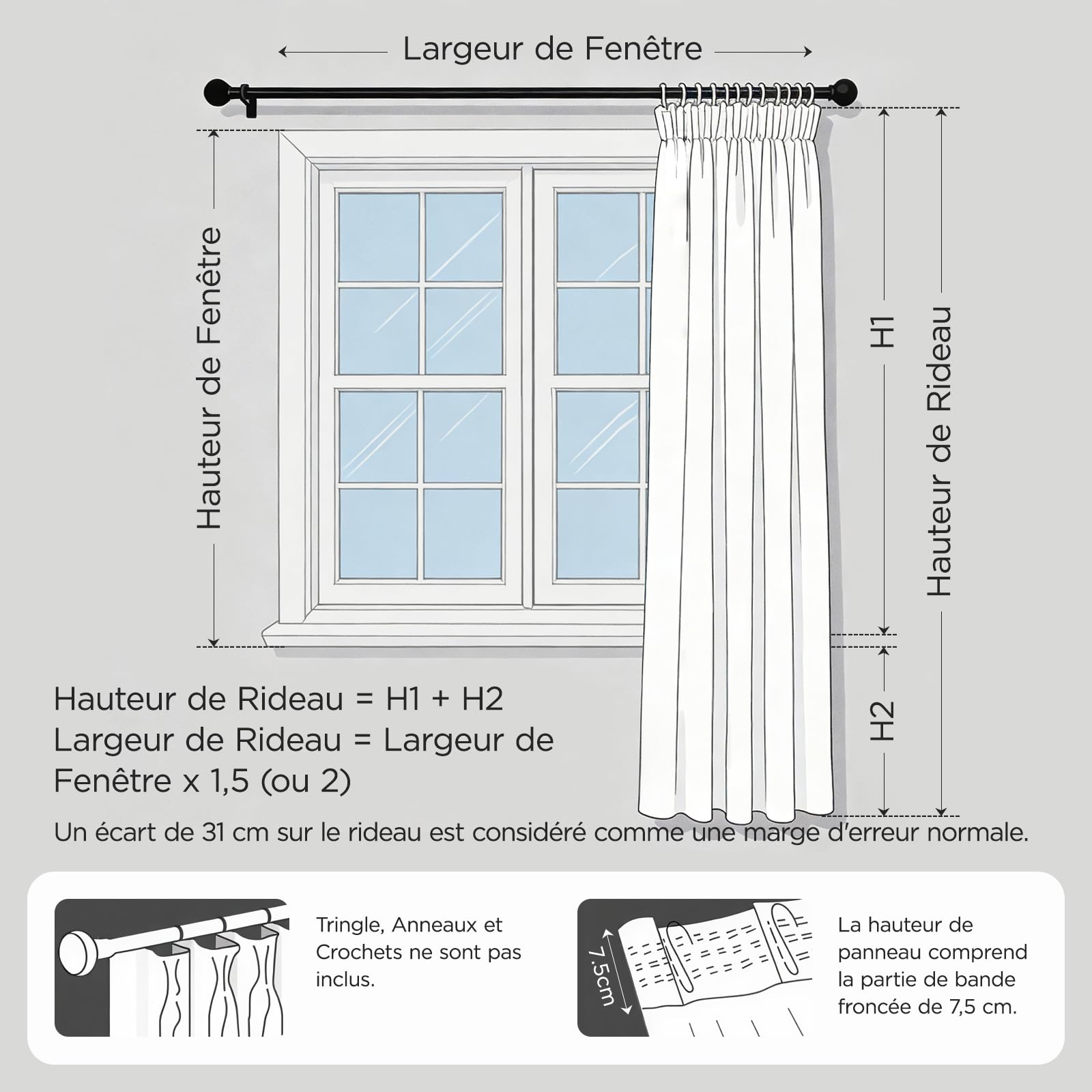 Joydeco Lot de 2 Rideau Voilage Marron 140x260cm avec Galon Fronceur pour Rail, Voilage Fenêtre Semi-Transparent pour Filtrage de Lumière et Décoration de Chambre Salon (Crochets Non Inclus)