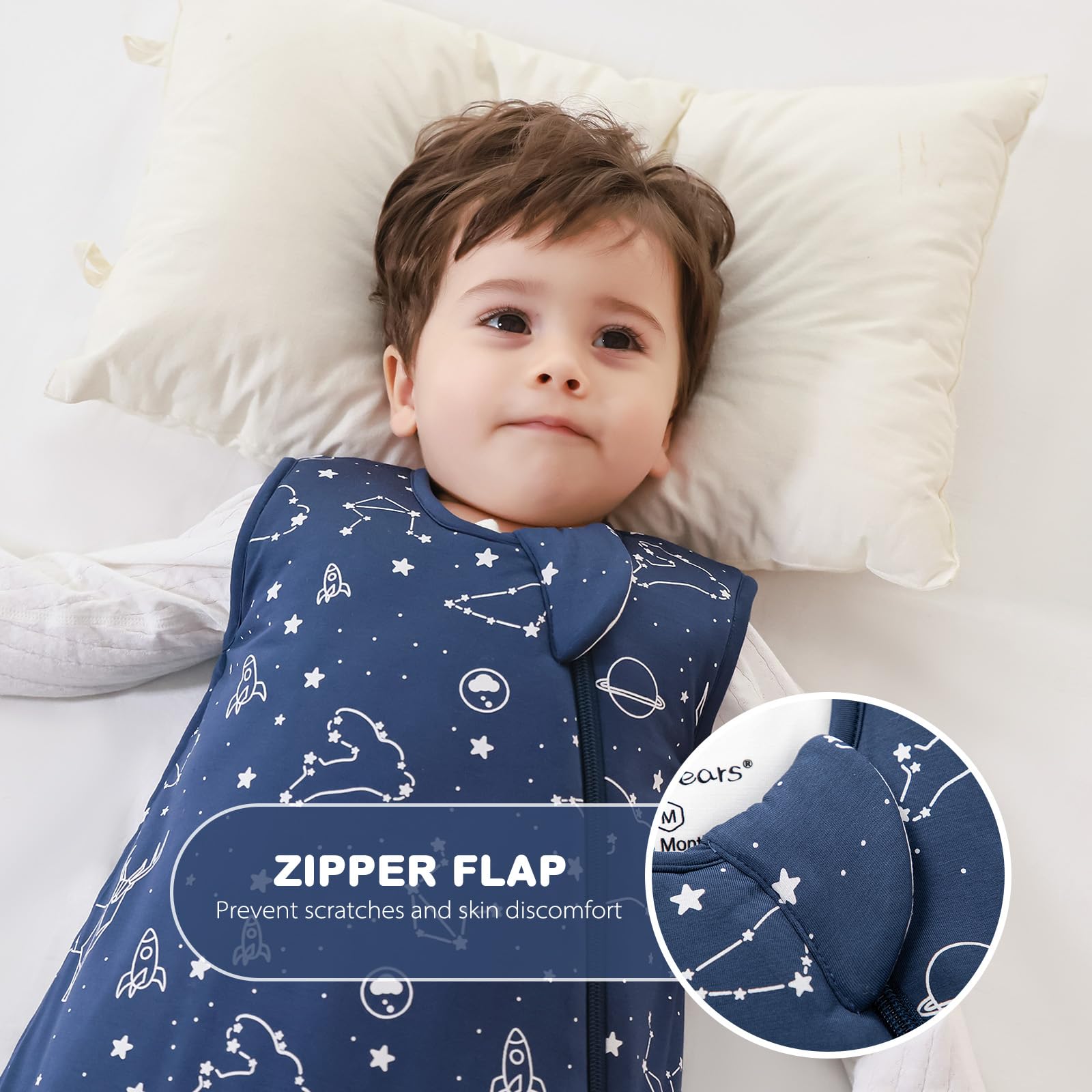 Mosebears Sacco nanna invernale per bambini 2,5 tog,Sacco Nanna Neonato in fibra di bambù, morbidissimo e caldo(Navy Blue,S(0-6 mesi)