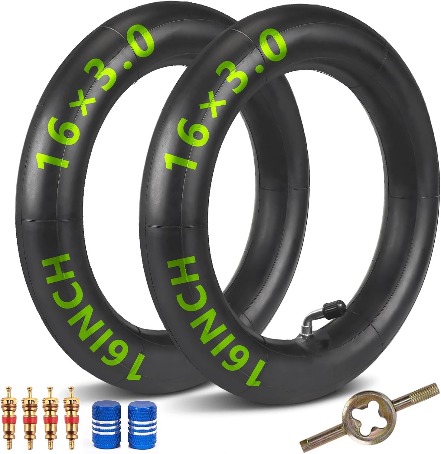 16x3.0 Bikes Inner Tube with Bent Valve Stem - Replacement Tube Compatible with 16x3.0, 16x3.25, 16x3.5 Tires - Fits E-Bikes, Electric Scooters, Mopeds,