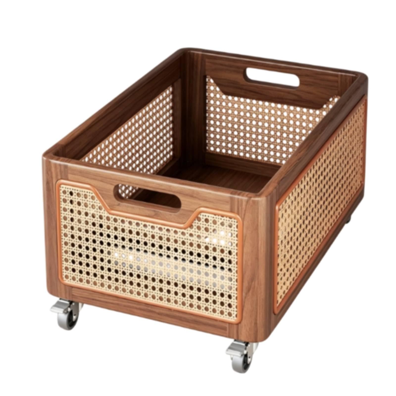 Panier Rangement En Bois Rectangulaire Panier Rangement avec Roulettes Robuste Ouvert pour Chambre