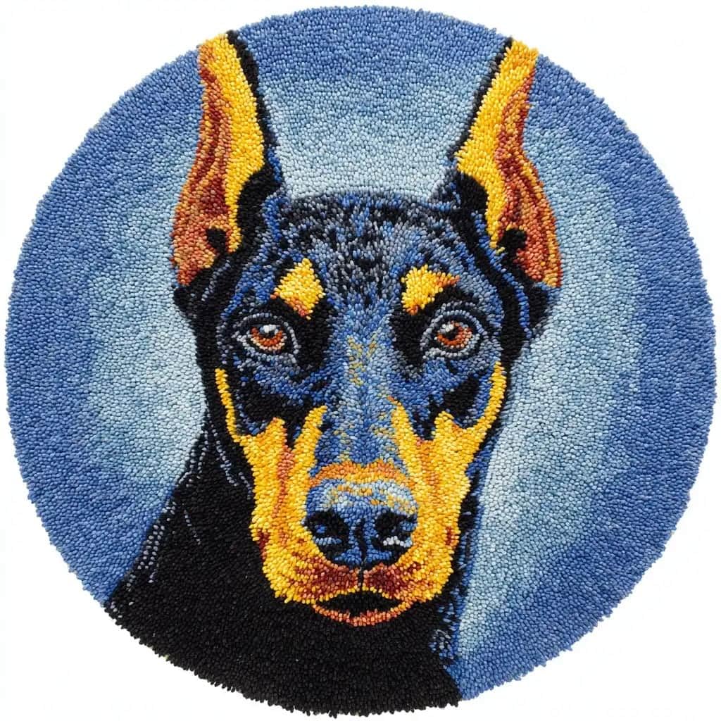 Round Latch Hook Rug Kits Doberman For Adults And Starter 50*50Cm