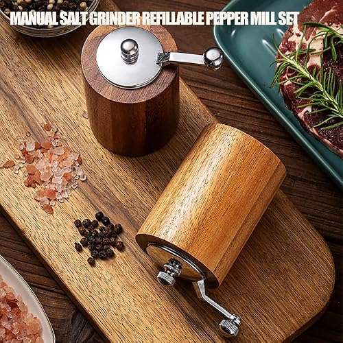 Miniatura 9 de Juego de molinos de sal y pimienta de madera, agitadores de madera con núcleo de cerámica ajustable, molinillo de sal manual clásico recargable con