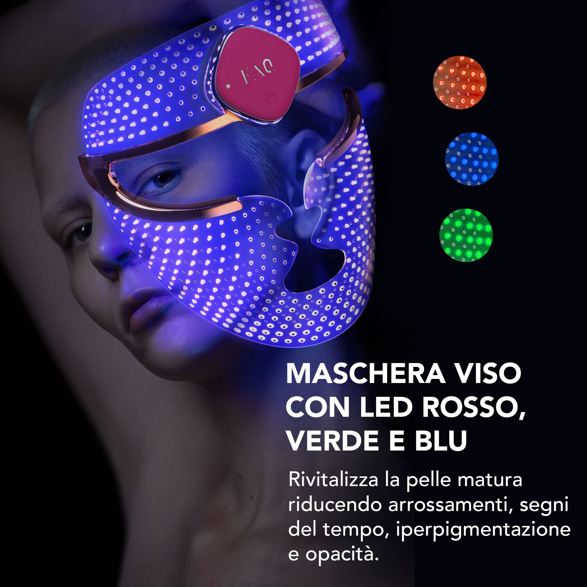 FAQ 201 Advanced RGB LED Lights Maschera per il viso - per macchie e acne lieve - Maschere per il viso Cura della pelle - Maschere per il viso senza fili Bellezza - 600 punti luminosi - Cura della